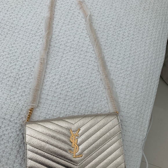 Saint Laurent Medium Gold Envelope Chain Wallet sold t - Picture 13 of 16